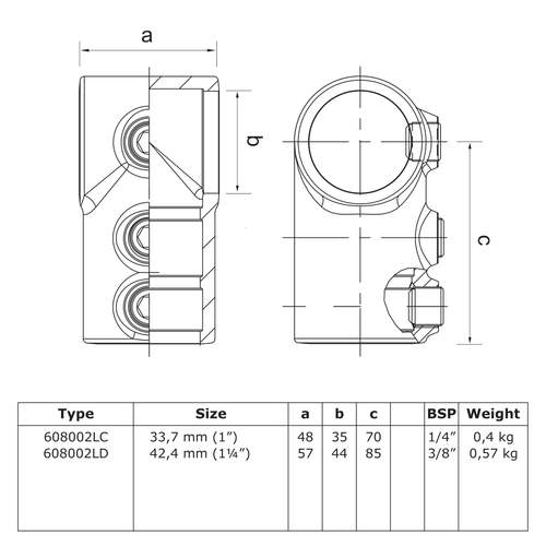 Doos Kort t-stuk - lang-C / 33,7 mm (40 stuks)